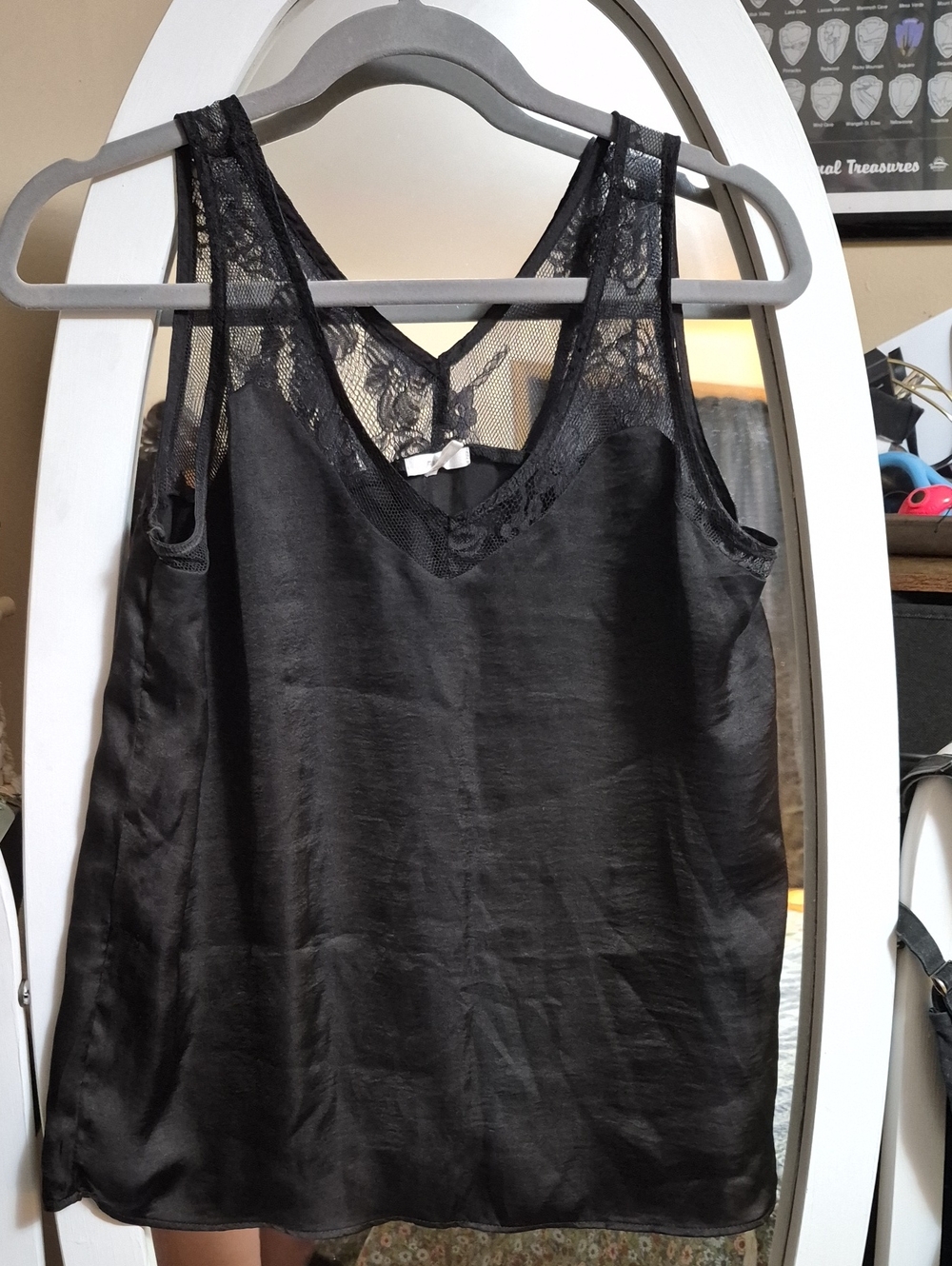 Maurices Black Satin Camisole with Lace Yoke